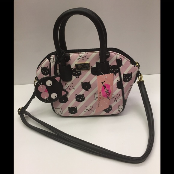 Luv💋Betsey Johnson Blk Cat Blush Pink Crossbody - Picture 3 of 8